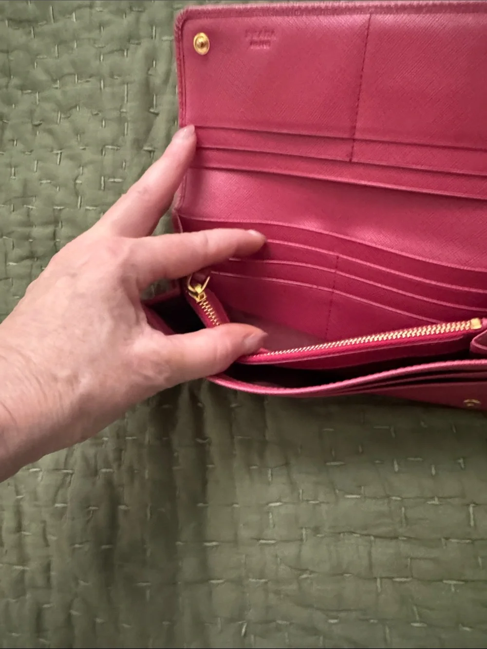 Prada Pink Saffiano Leather Continental Wallet with Gold Logo - Picture 6 of 16
